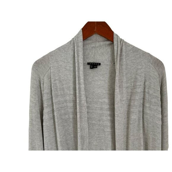 THEORY Cardigan Silk Blend Heather Gray Open Front Knitted Size Med - Picture 2 of 10